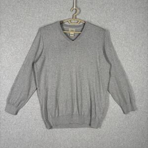 LL Bean Sweater Mens XLT Gray Cotton‎ Cashmere V Neck Tall Classic Academia